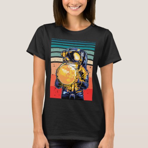 Astronaut holding Moon Retro Cosmic T_Shirt