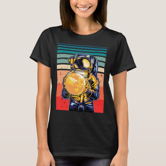 Astronaut holding Moon Retro Cosmic T-Shirt (Front)