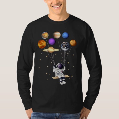 Astronaut Holding Planet Balloons Science Solar Sy T_Shirt