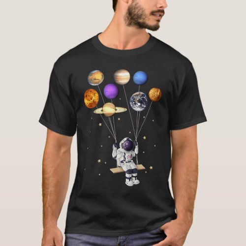 Astronaut Holding Planet Balloons Science Solar Sy T_Shirt