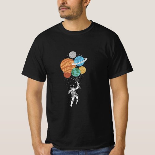 Astronaut holding Planet Balloons Solar System spa T_Shirt