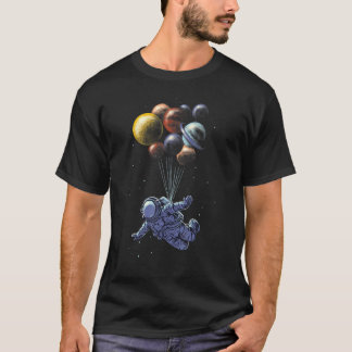 Astronaut Holding Planet Balloons Solar System Spa T-Shirt