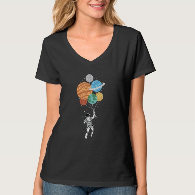 Astronaut Holding Planet Balloons Solar System Spa T-Shirt (Front)
