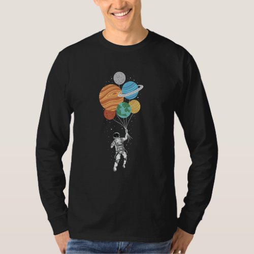 Astronaut Holding Planet Balloons Solar System Spa T_Shirt