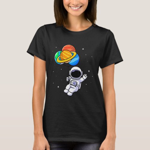 Astronaut Holding Planet Balloons Solar System T_Shirt