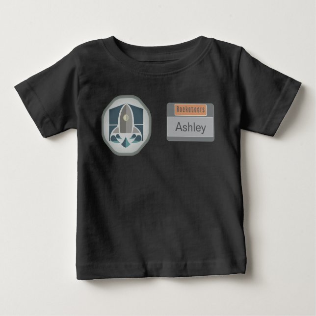 Astronaut Identity Badge and Rocket Logo Baby T-Shirt (Front)