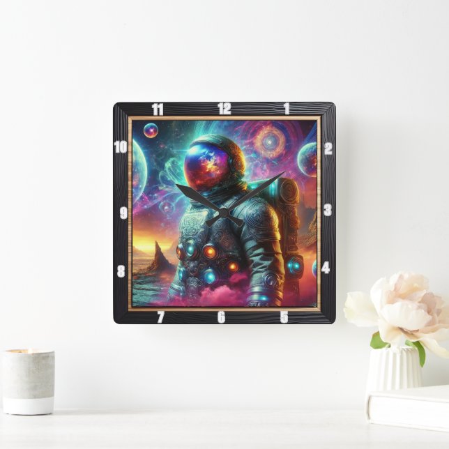 Astronaut in Cosmic Dream Square Wall Clock (Home)