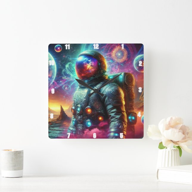 Astronaut in Cosmic Dream Square Wall Clock (Home)