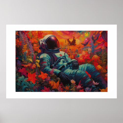 Astronaut In Flowers Poster