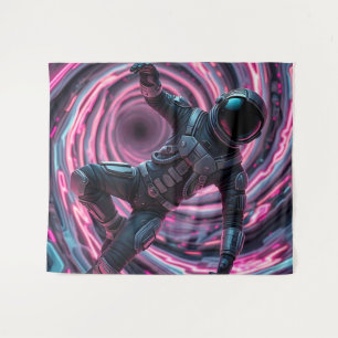 Astronaut in Front of a Pink Vortex Tapestry