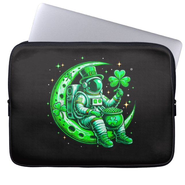 Astronaut in Moon Space Saint Patrick's Day Laptop Sleeve (Front)