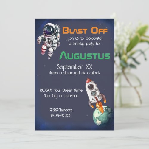 Astronaut in Outer Space Birthday Invitation