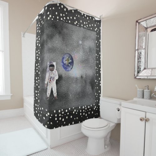 Astronaut in Outer Space Viewing Planet Earth Shower Curtain