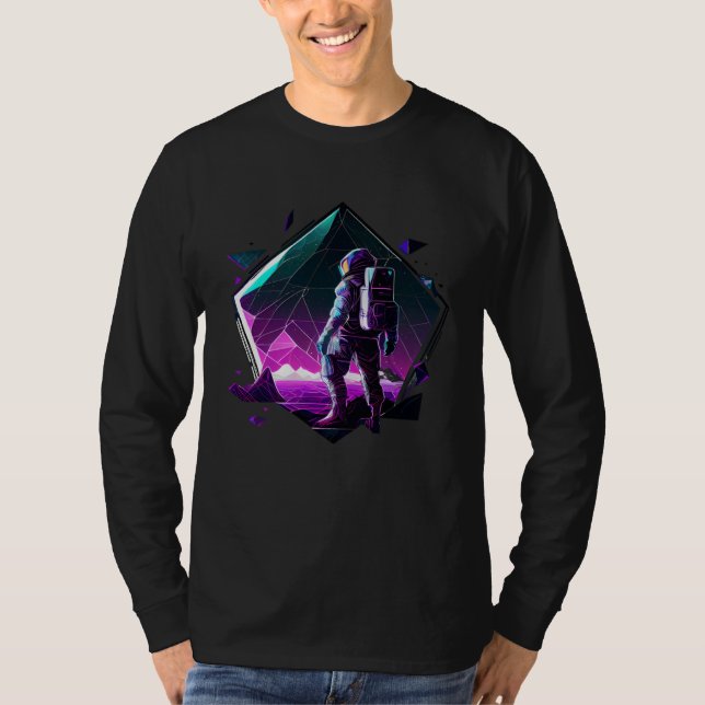 Astronaut in Space Aesthetic Wave Planet Eclipse   T-Shirt (Front)
