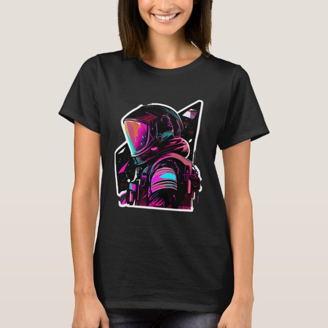 Astronaut in Space Aesthetic Wave Planet Eclipse   T-Shirt (Front)
