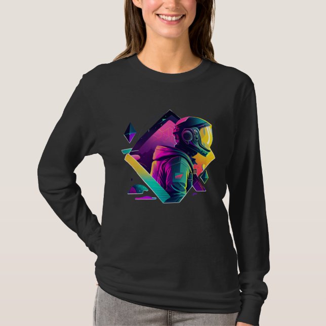 Astronaut in Space Aesthetic Wave Planet Eclipse   T-Shirt (Front)