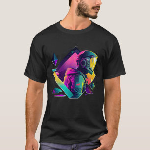 Astronaut in Space Aesthetic Wave Planet Eclipse   T-Shirt