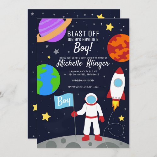 Astronaut in Space Baby Shower Invitation