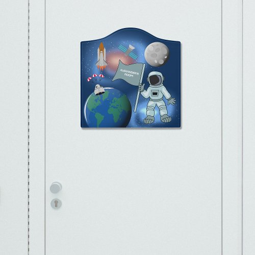 Astronaut in Space Galaxy Personalized Name Door Sign