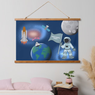 Astronaut in Space Galaxy Personalized Name Hanging Tapestry