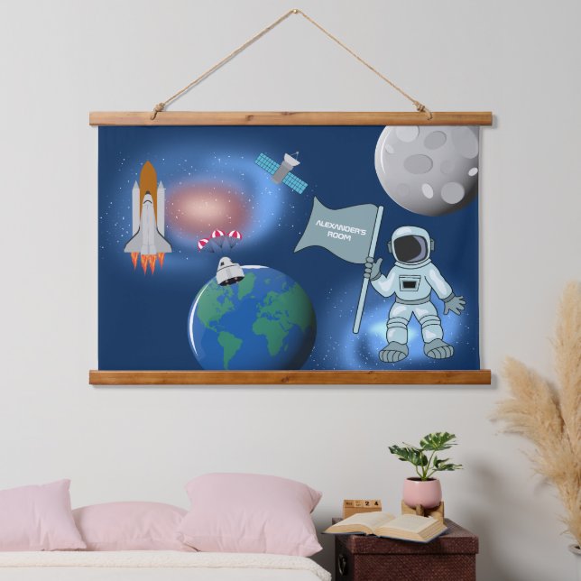 Astronaut in Space Galaxy Personalized Name  Hanging Tapestry (Bedroom)