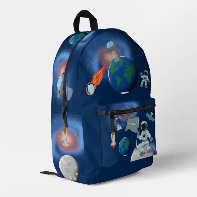 Astronaut in Space Galaxy Personalized Name Printed Backpack (Back Corner Left)