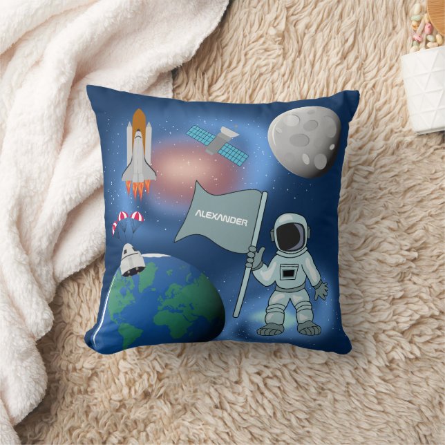 Astronaut in Space Galaxy Personalized Name  Throw Pillow (Blanket)