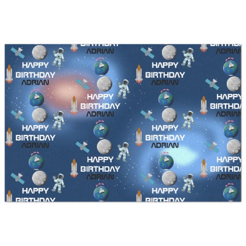 Astronaut in Space Galaxy Theme Birthday Name  Tissue Paper
