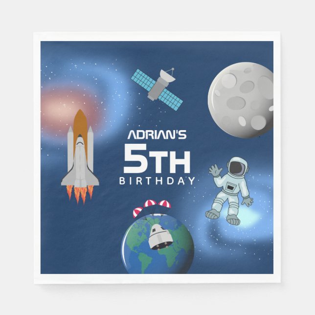 Astronaut in Space Galaxy Theme Birthday Party Napkins (Front)