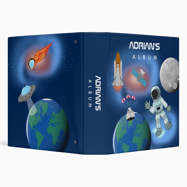 Astronaut in Space Galaxy Theme Kids Photo Album 3 Ring Binder (Background)
