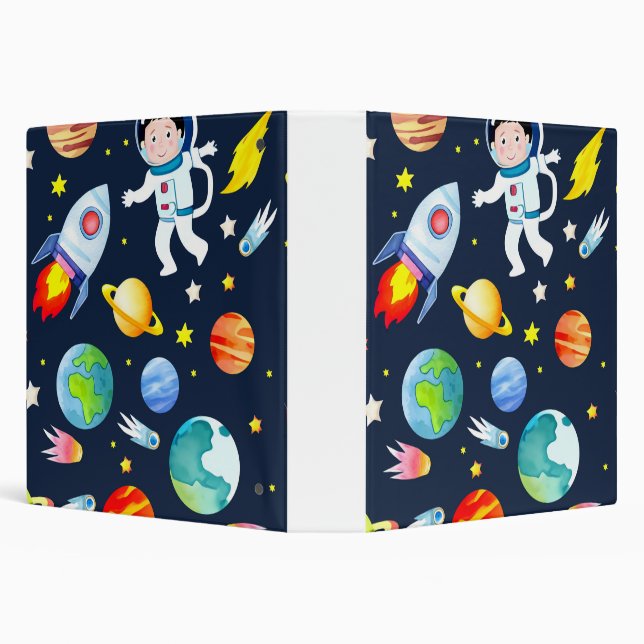 Astronaut in Space Planets and Rockets Pattern 3 Ring Binder (Background)
