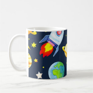 Astronaut in Space Planets and Rockets Pattern Coffee Mug