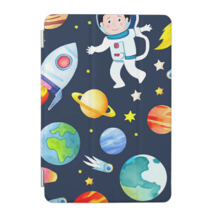 Astronaut in Space Planets and Rockets Pattern iPad Mini Cover