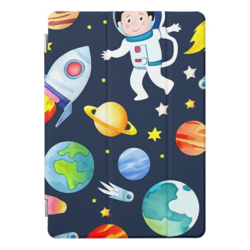 Astronaut in Space Planets and Rockets Pattern iPad Pro Cover