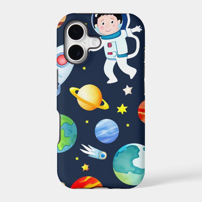 Astronaut in Space Planets and Rockets Pattern Iphone Case (Back)