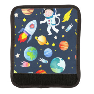 Astronaut in Space Planets and Rockets Pattern Luggage Handle Wrap
