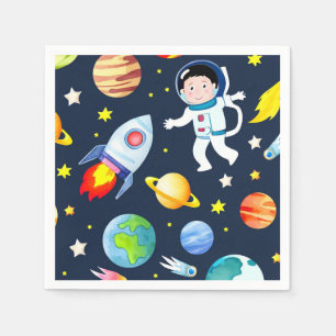 Astronaut in Space Planets and Rockets Pattern Napkins