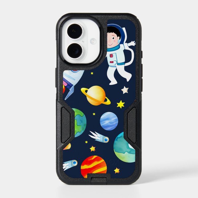 Astronaut in Space Planets and Rockets Pattern Otterbox iPhone Case (Back)