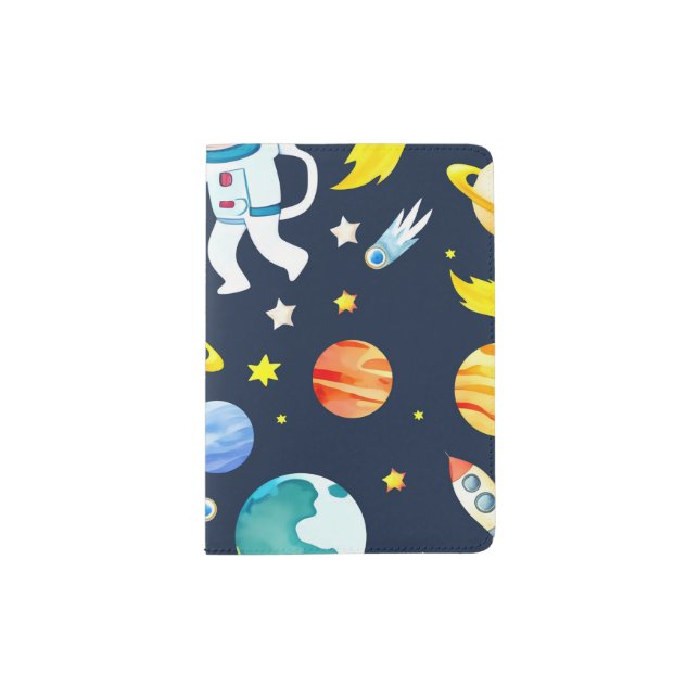Astronaut in Space Planets and Rockets Pattern Passport Holder (Front)