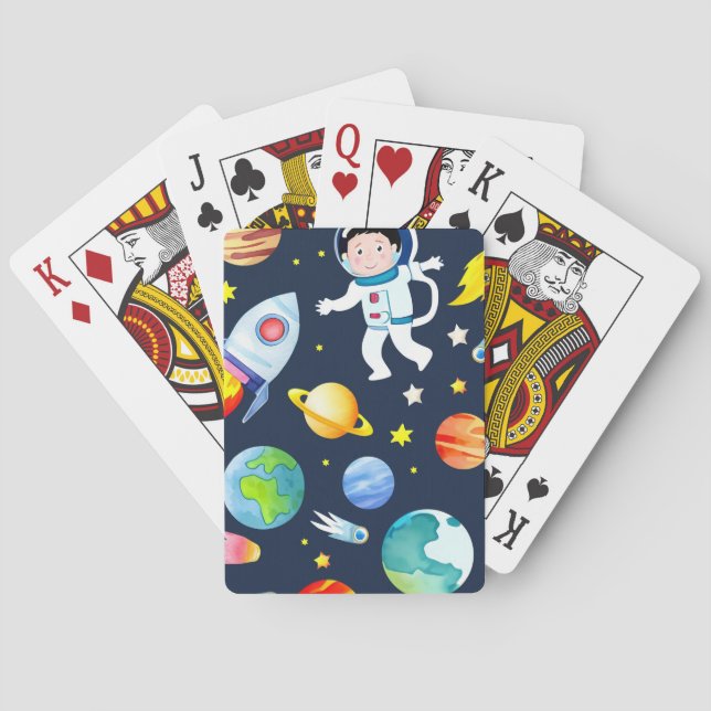 Astronaut in Space Planets and Rockets Pattern Poker Cards (Back)