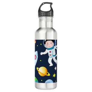 Astronaut in Space Planets and Rockets Pattern Stainless Steel Water Bottle