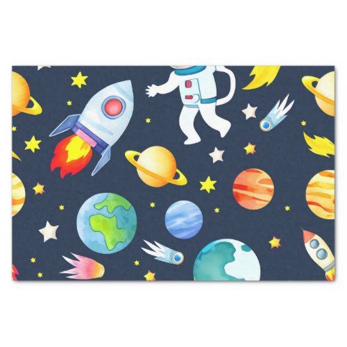 Astronaut in Space Planets and Rockets Pattern Tissue Paper