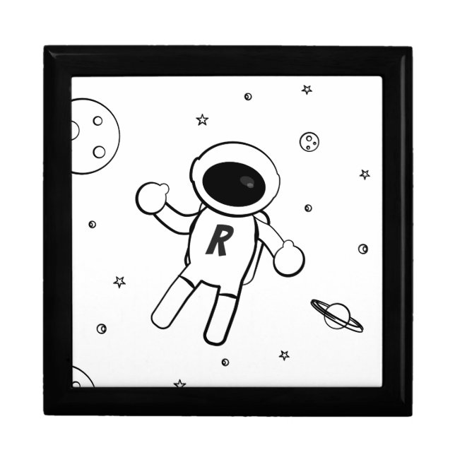 Astronaut In Space - Sketched Art in Black & White Gift Box (Front)