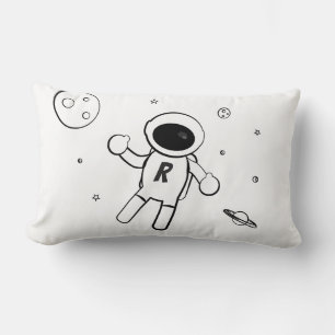 Astronaut In Space - Sketched Art in Black & White Lumbar Pillow