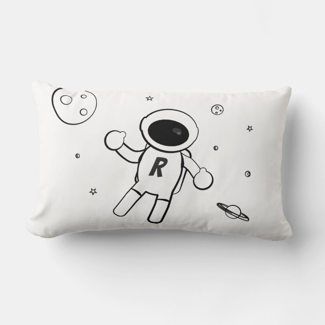 Astronaut In Space - Sketched Art in Black & White Lumbar Pillow (Front)