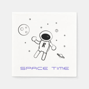 Astronaut In Space - Sketched Art in Black & White Napkins