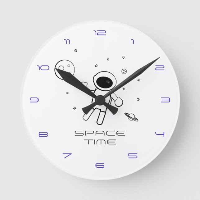 Astronaut In Space - Sketched Art in Black & White Round Clock (Front)