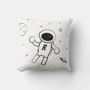 Astronaut In Space - Sketched Art in Black & White Throw Pillow