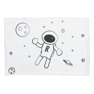 Astronaut In Space - Sketched Art - White & Purple Pillow Case