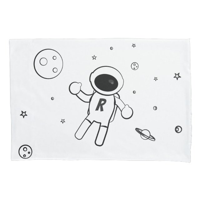 Astronaut In Space - Sketched Art - White & Purple Pillow Case (Front)
